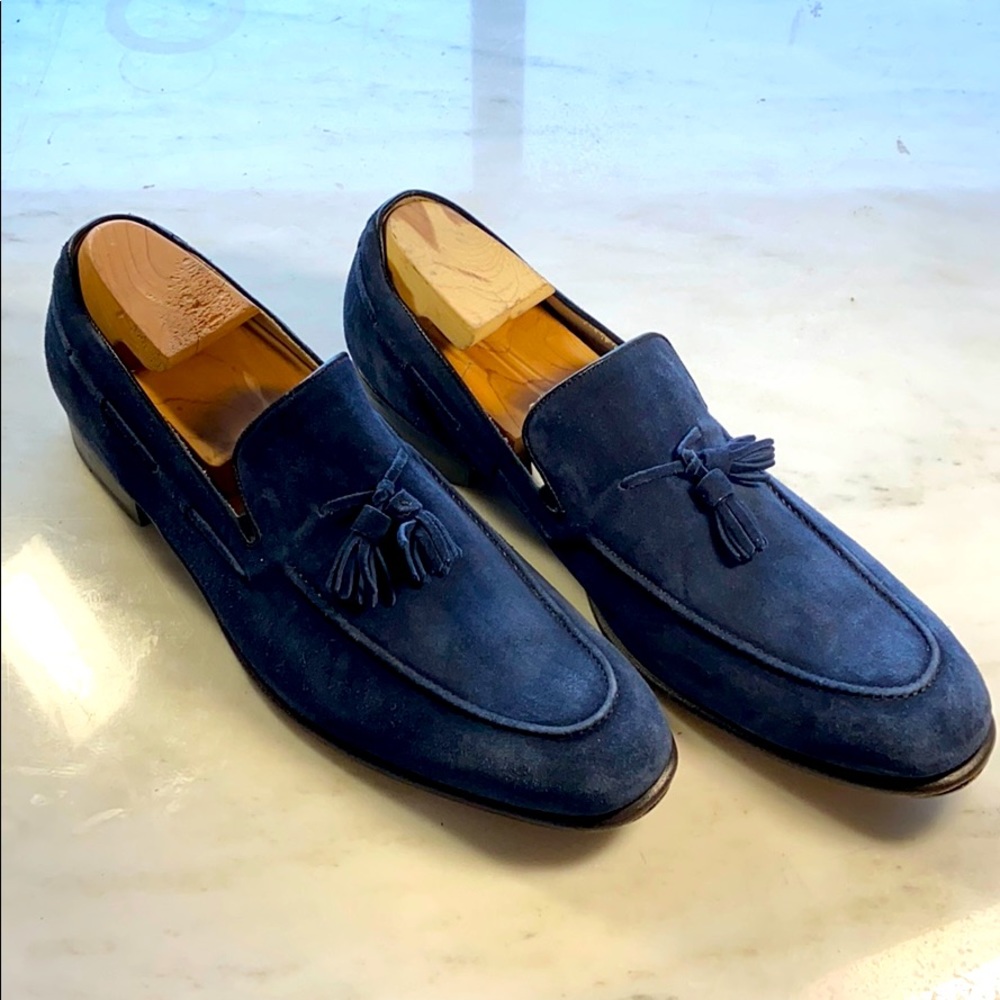 ITALIAN PLUSH BLUE  SUEDE TASSLE LOAFERS  SIZE 12
